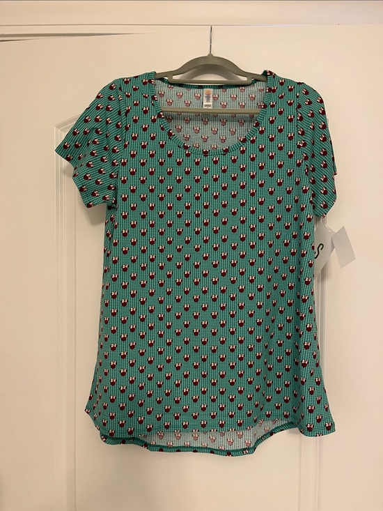Disney LuluRoe Tops - Teal Short-Sleeve Scoop Neck Tunic with Red & White Dot Accent